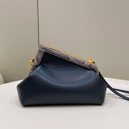 FENDI FIRST SMALL 26 BLACK LEATHER BAG WITH EXOTIC DETAILS