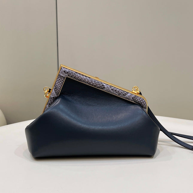 FENDI FIRST SMALL 26 BLACK LEATHER BAG WITH EXOTIC DETAILS