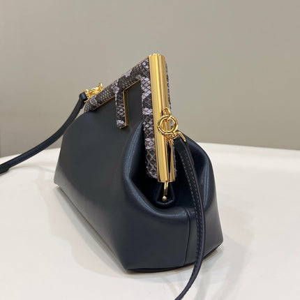 FENDI FIRST SMALL 26 BLACK LEATHER BAG WITH EXOTIC DETAILS