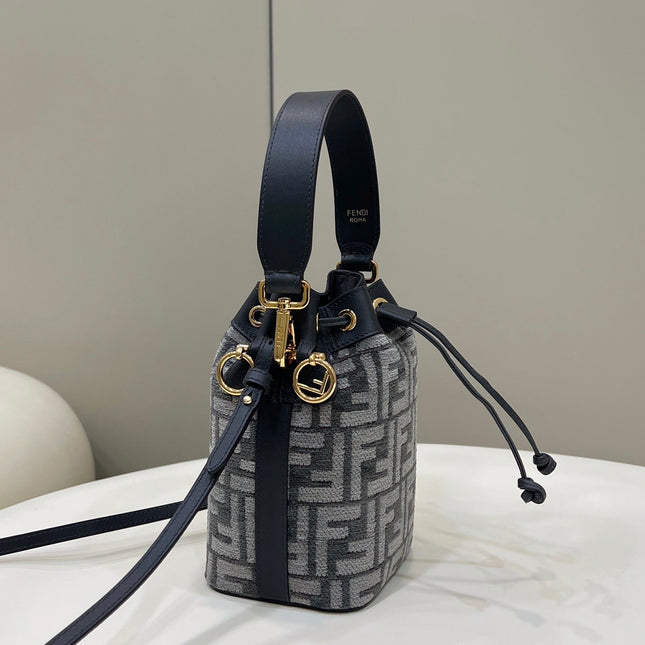 MON TRESOR MINI 18 BAG IN BLACK MIX GREY FF FABRIC WITH GOLD HARDWARE