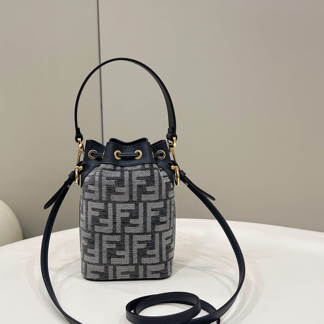 MON TRESOR MINI 18 BAG IN BLACK MIX GREY FF FABRIC WITH GOLD HARDWARE