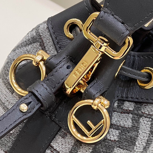 MON TRESOR MINI 18 BAG IN BLACK MIX GREY FF FABRIC WITH GOLD HARDWARE