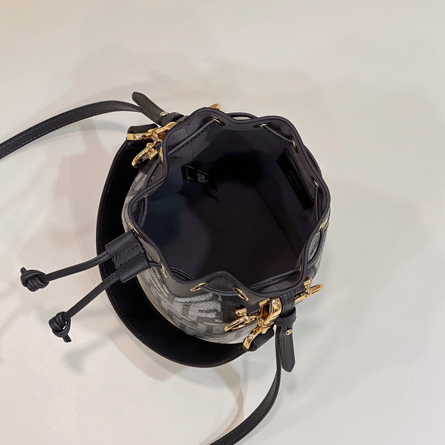 MON TRESOR MINI 18 BAG IN BLACK MIX GREY FF FABRIC WITH GOLD HARDWARE
