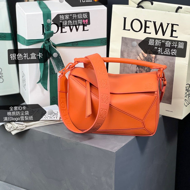 LOE MINI 18 PUZZLE BAG IN VIVID ORANGE SATIN CALFSKIN
