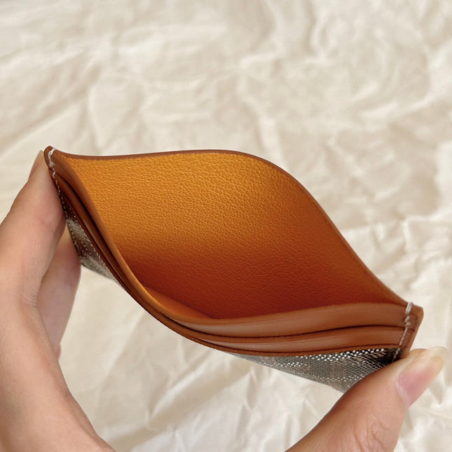 SAINT-SULPICE CARD WALLET 10 IN BLACK GOYARDINE CANVAS AND TAN CALFSKIN