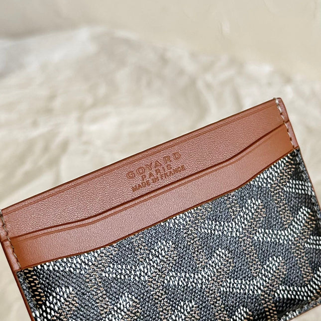 SAINT-SULPICE CARD WALLET 10 IN BLACK GOYARDINE CANVAS AND TAN CALFSKIN