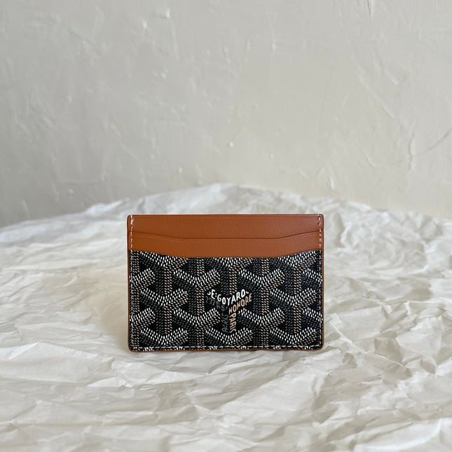 SAINT-SULPICE CARD WALLET 10 IN BLACK GOYARDINE CANVAS AND TAN CALFSKIN