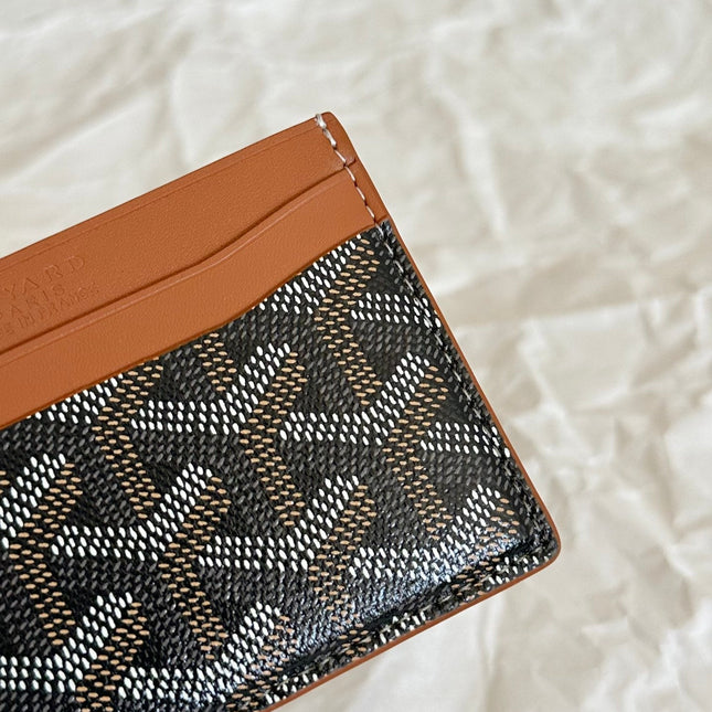 SAINT-SULPICE CARD WALLET 10 IN BLACK GOYARDINE CANVAS AND TAN CALFSKIN