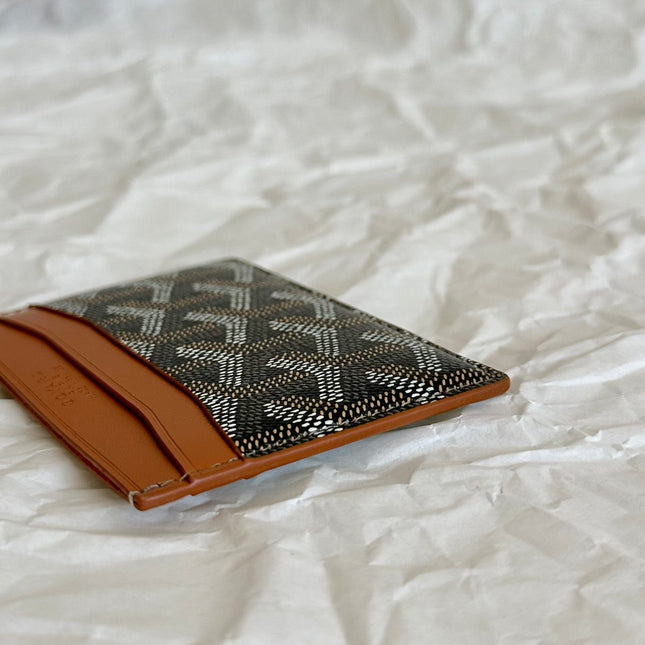 SAINT-SULPICE CARD WALLET 10 IN BLACK GOYARDINE CANVAS AND TAN CALFSKIN