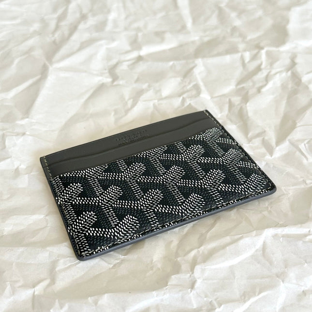 SAINT-SULPICE CARD WALLET 10 IN GREY BLACK GOYARDINE CANVAS AND CALFSKIN