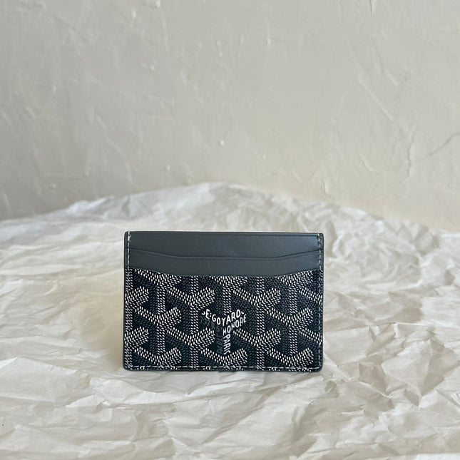 SAINT-SULPICE CARD WALLET 10 IN GREY BLACK GOYARDINE CANVAS AND CALFSKIN