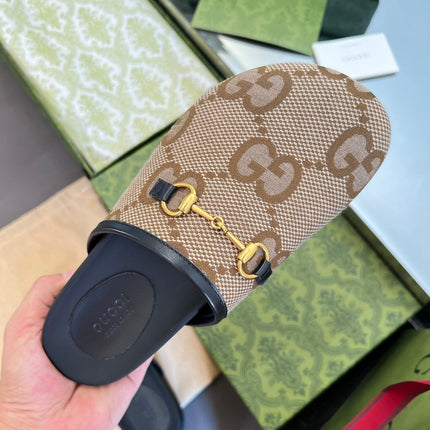 HORSEBIT MULE IN LIGHT BROWN MONOGRAM CANVAS AND BLACK LINING