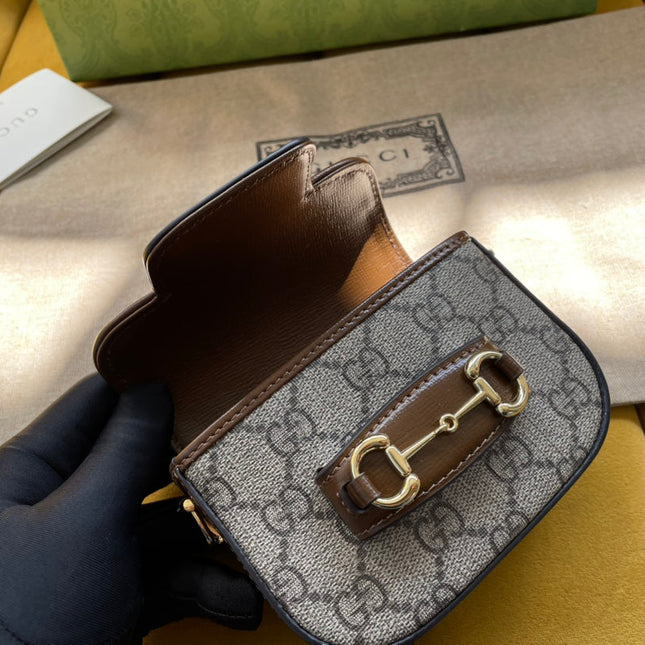 GG 12 HORSEBIT 1955 SUPER MINI BAG BEIGE CANVAS AND EBONY CALFSKIN