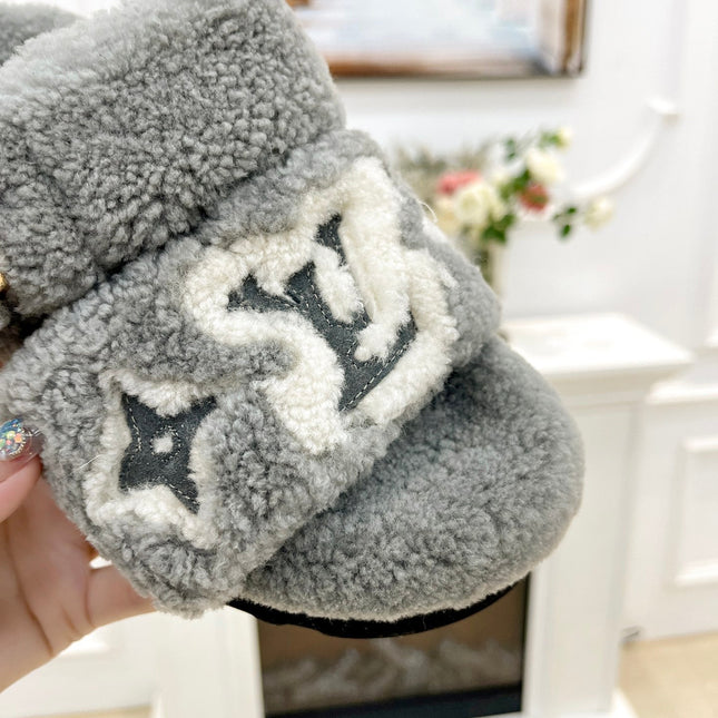 DAD SANDAL MULE IN SHADOW GRAY MIX WHITE FLEECE