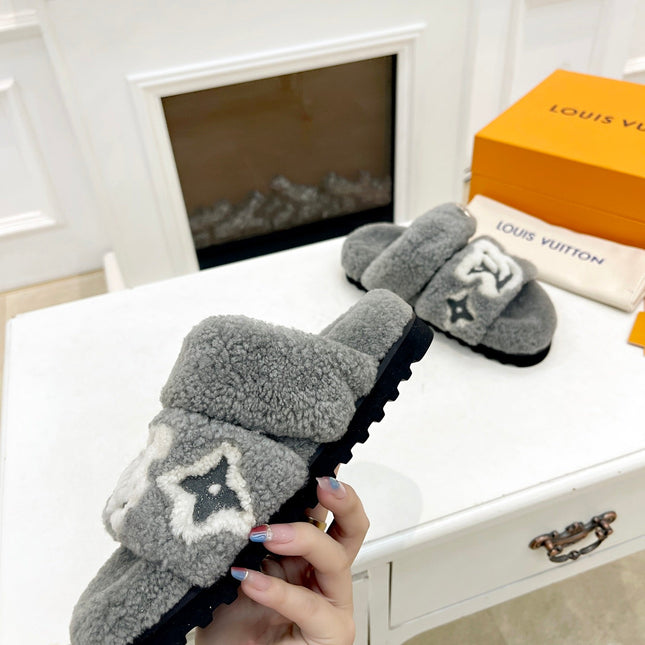 DAD SANDAL MULE IN SHADOW GRAY MIX WHITE FLEECE