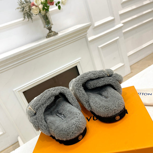 DAD SANDAL MULE IN SHADOW GRAY MIX WHITE FLEECE