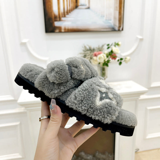 DAD SANDAL MULE IN SHADOW GRAY MIX WHITE FLEECE