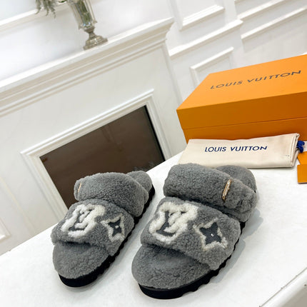 DAD SANDAL MULE IN SHADOW GRAY MIX WHITE FLEECE