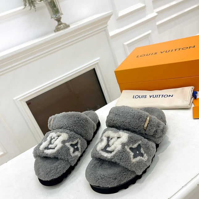 DAD SANDAL MULE IN SHADOW GRAY MIX WHITE FLEECE