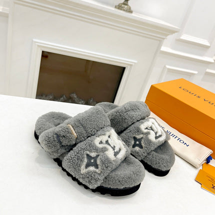 DAD SANDAL MULE IN SHADOW GRAY MIX WHITE FLEECE