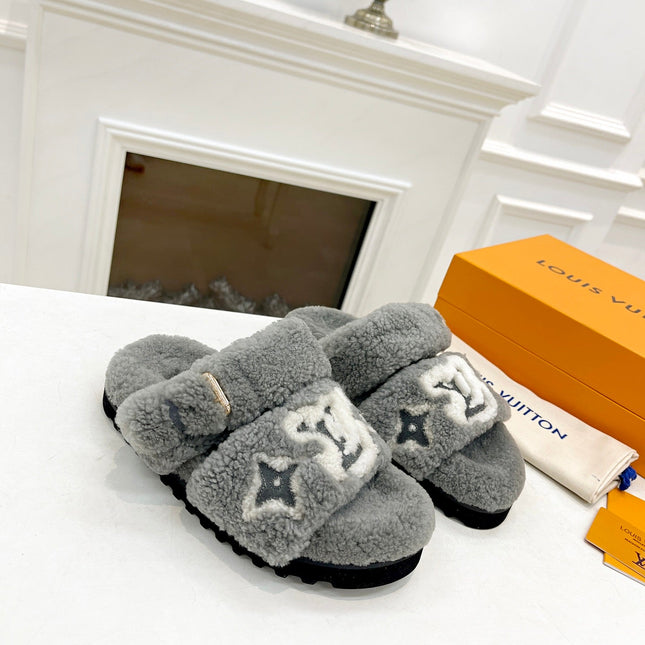 DAD SANDAL MULE IN SHADOW GRAY MIX WHITE FLEECE