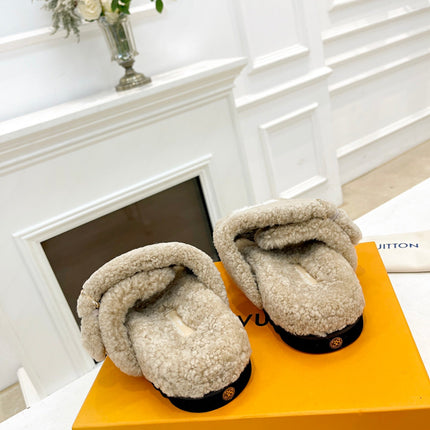 DAD SANDAL MULE IN WHEAT TAN MIX WHITE FLEECE