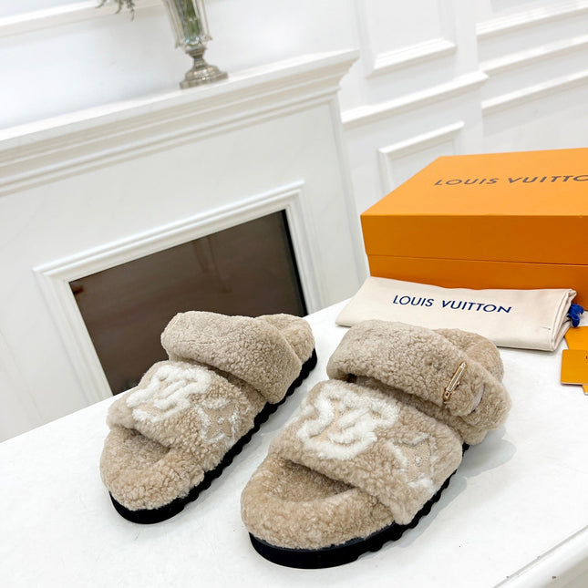 DAD SANDAL MULE IN WHEAT TAN MIX WHITE FLEECE