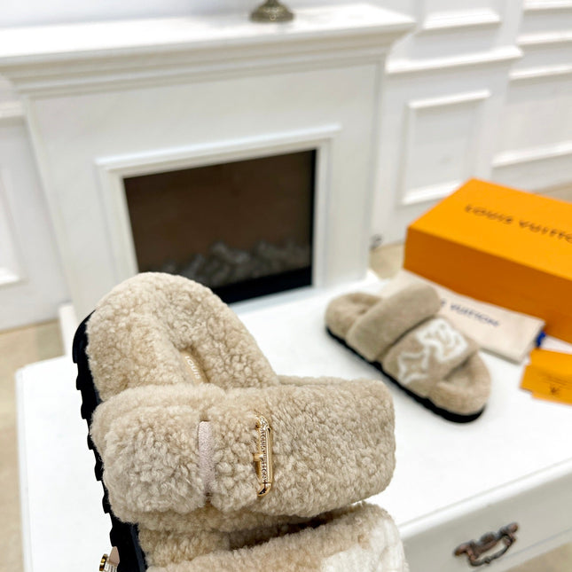 DAD SANDAL MULE IN WHEAT TAN MIX WHITE FLEECE