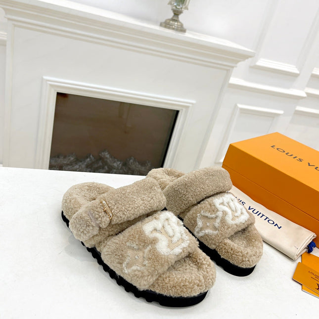 DAD SANDAL MULE IN WHEAT TAN MIX WHITE FLEECE