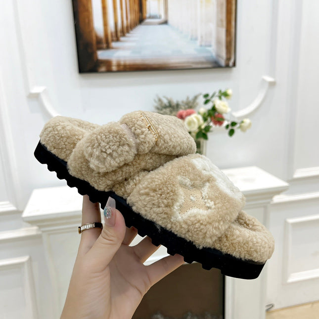 DAD SANDAL MULE IN WHEAT TAN MIX WHITE FLEECE
