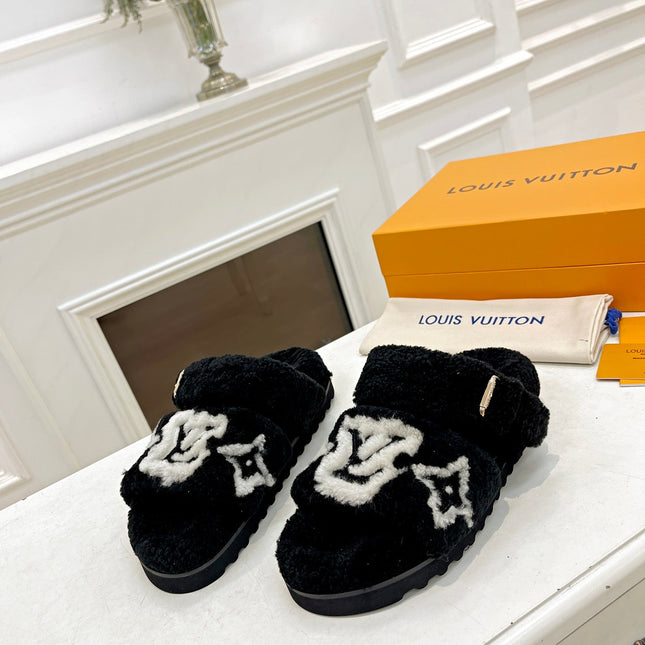DAD SANDAL MULE IN BLACK MIX WHITE FLEECE