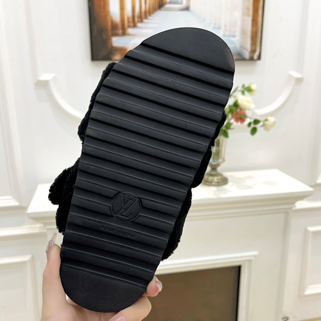 DAD SANDAL MULE IN BLACK MIX WHITE FLEECE