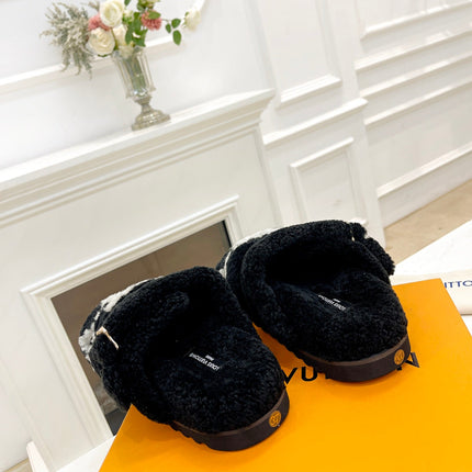 DAD SANDAL MULE IN BLACK MIX WHITE FLEECE
