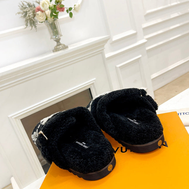 DAD SANDAL MULE IN BLACK MIX WHITE FLEECE