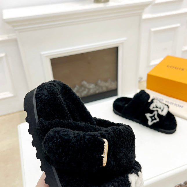 DAD SANDAL MULE IN BLACK MIX WHITE FLEECE