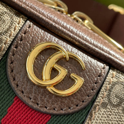 OPHIDIA GG SMALL 21 SHOULDER BAG BEIGE AND EBONY SUPREME CANVAS