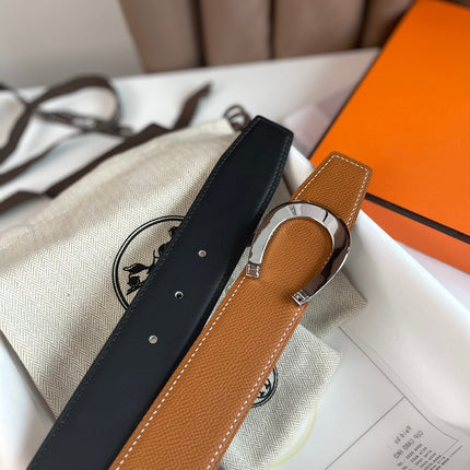 LUCK BELT BUCKLE & REVERSIBLE GINGER ORANGE AND BLACK LEATHER STRAP 38MM SILVER HARDWARE