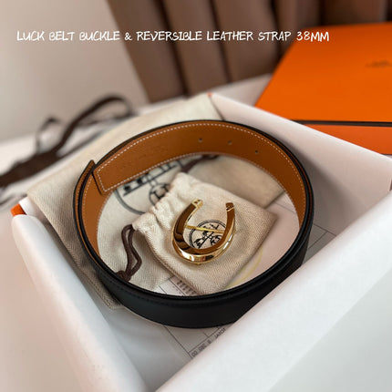 LUCK BELT BUCKLE & REVERSIBLE GINGER ORANGE LEATHER STRAP 38MM GOLDEN HARDWARE