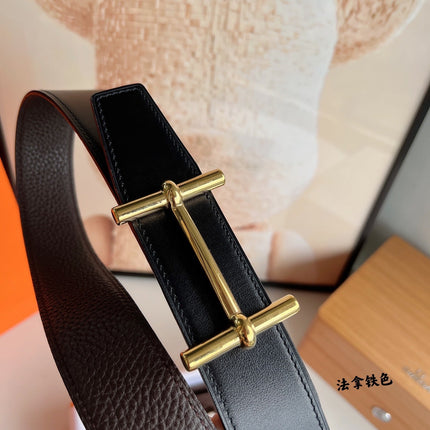 HM H D'ANCRE BELT BUCKLE & REVERSIBLE CHOCOLATE BROWN LEATHER STRAP 38 MM GOLD HARDWARE