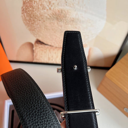 HM H D'ANCRE BELT BUCKLE & REVERSIBLE BLACK LEATHER STRAP 38 MM SILVER HARDWARE