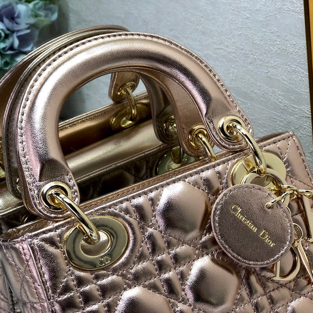LADY DIOR BAG 17 IN METALLIC ROSE GOLD LAMBSKIN