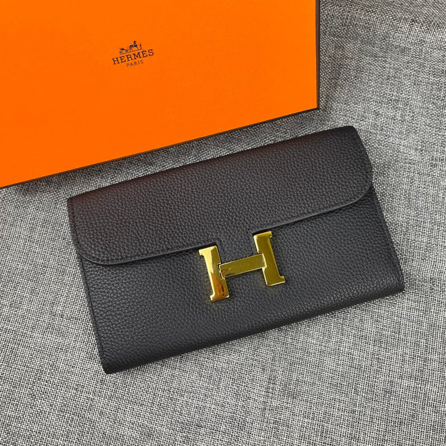 HM CLUTCH CONSTANCE 22 BLACK CALFSKIN GOLD HARDWARE