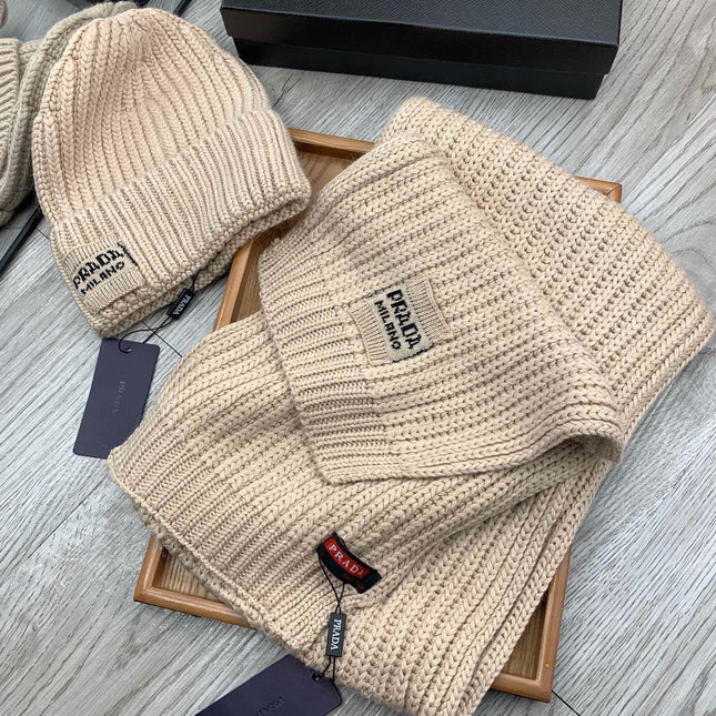 SET SCARF AND HAT IN SAND BROWN WOOL AND RABBIT FUR 388990