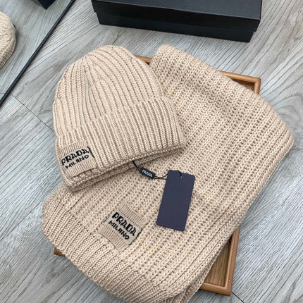 SET SCARF AND HAT IN SAND BROWN WOOL AND RABBIT FUR 388990