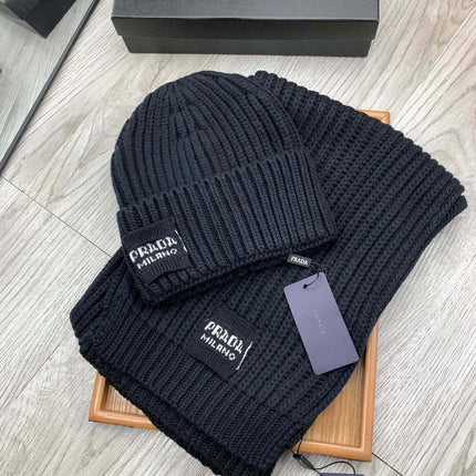 SET SCARF AND HAT IN BLACK WOOL AND RABBIT FUR 388994