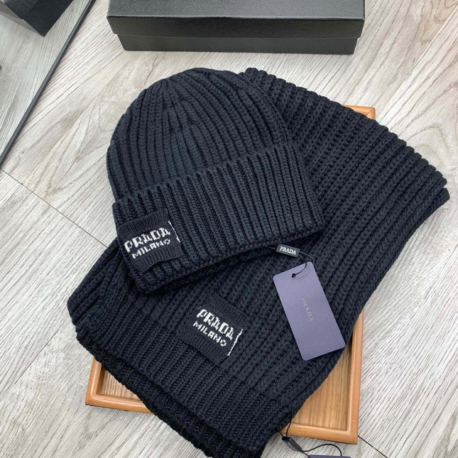 SET SCARF AND HAT IN BLACK WOOL AND RABBIT FUR 388994