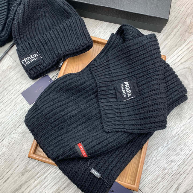 SET SCARF AND HAT IN BLACK WOOL AND RABBIT FUR 388994