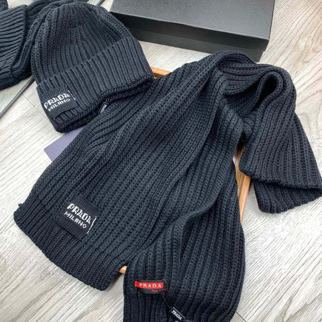 SET SCARF AND HAT IN BLACK WOOL AND RABBIT FUR 388994