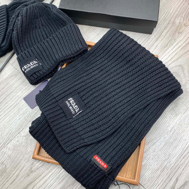 SET SCARF AND HAT IN BLACK WOOL AND RABBIT FUR 388994