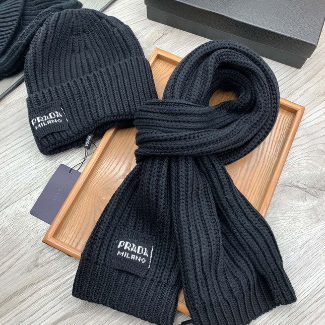 SET SCARF AND HAT IN BLACK WOOL AND RABBIT FUR 388994